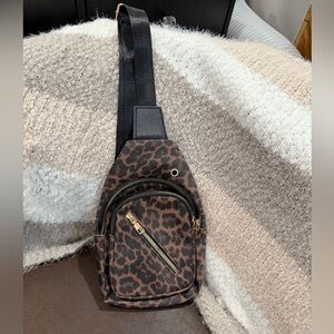 Leopard Print Crossbody Sling Bag - Brown